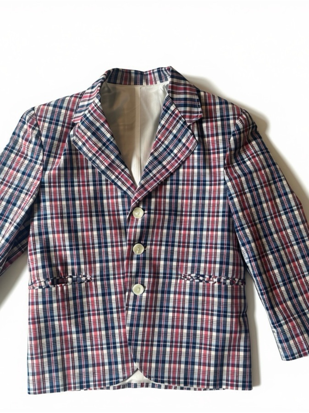 Boys Plaid Blazer Jacket in Navy & Red